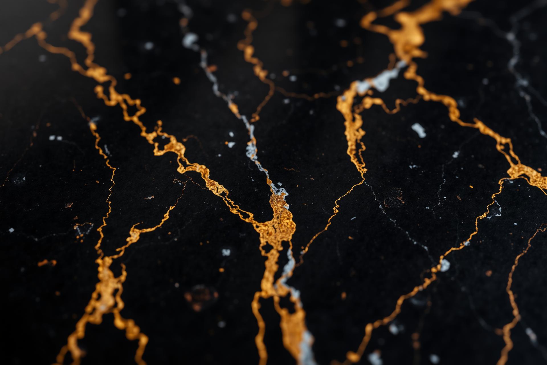 Polished black granite with gold veins